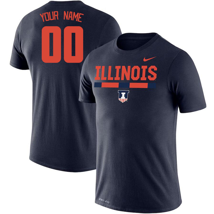 Custom Illinois Fighting Illini Name And Number College Tshirt-Navy - Click Image to Close